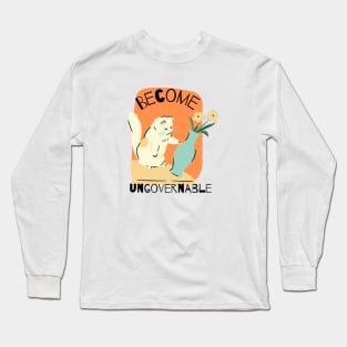 Become Ungovernable! Cute Retro Anarchist Cat Long Sleeve T-Shirt